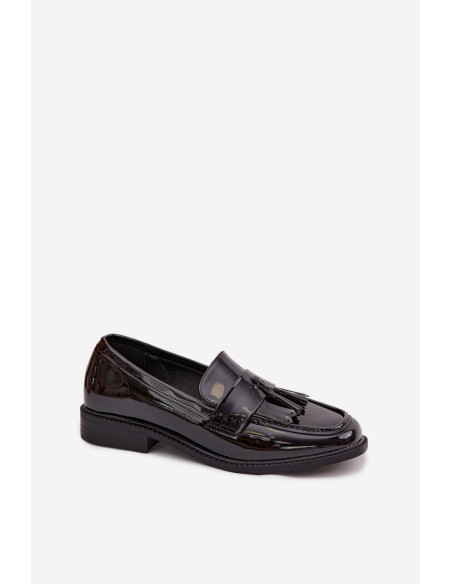 Patent Leather Women's Loafers With Fringes Black Galera