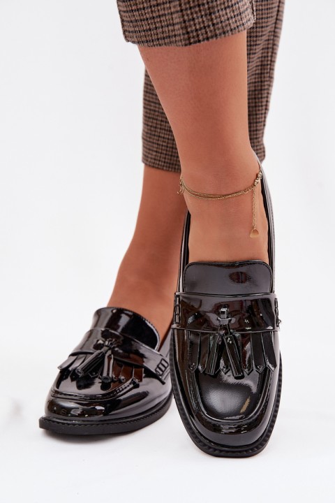 Patent Leather Women's Loafers With Fringes Black Galera