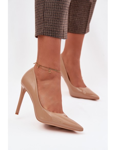 Patent Leather High Heels Made of Eco Leather Dark Beige Jonira