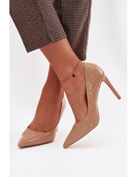 Patent Leather High Heels Made of Eco Leather Dark Beige Jonira