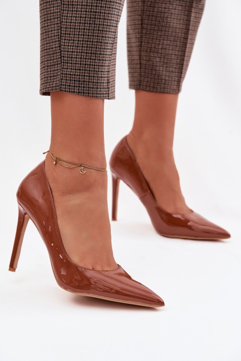 Glossy Eco Leather High Heels Camel Jonira