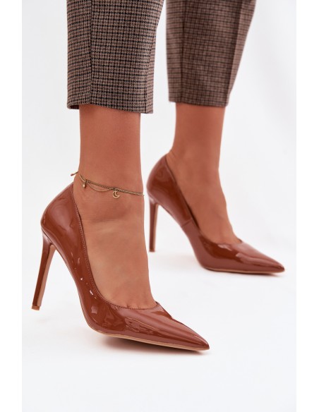 Glossy Eco Leather High Heels Camel Jonira