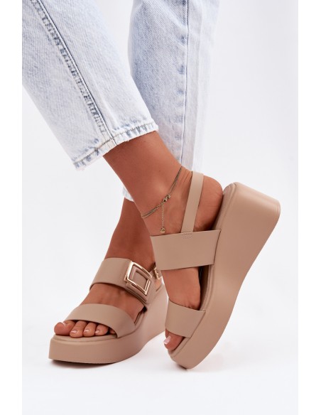 Women's Platform Sandals With Decorative Detail Beige Nelira