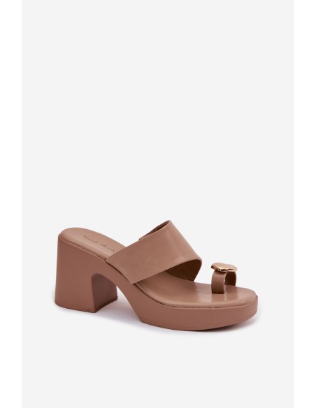 Women's Block Heel Sandals With Gold Detail Dark Beige Sinora