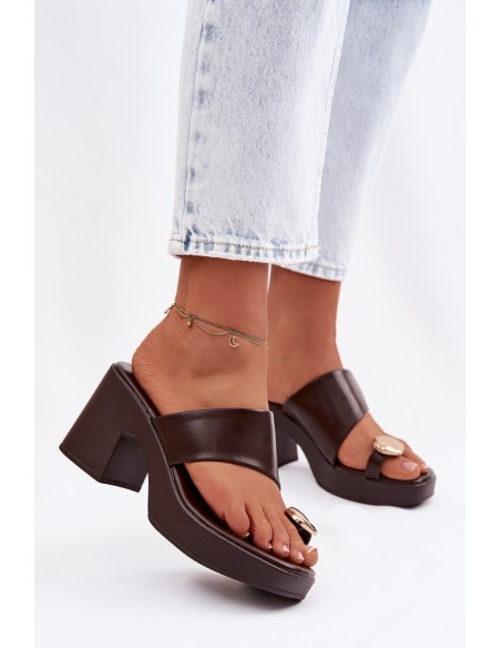 Women's Block Heel Sandals With Gold Detail Chocolate Sinora