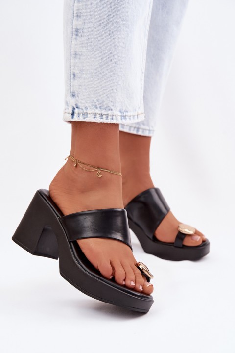 Women's Block Heel Sandals With Gold Detail Black Sinora