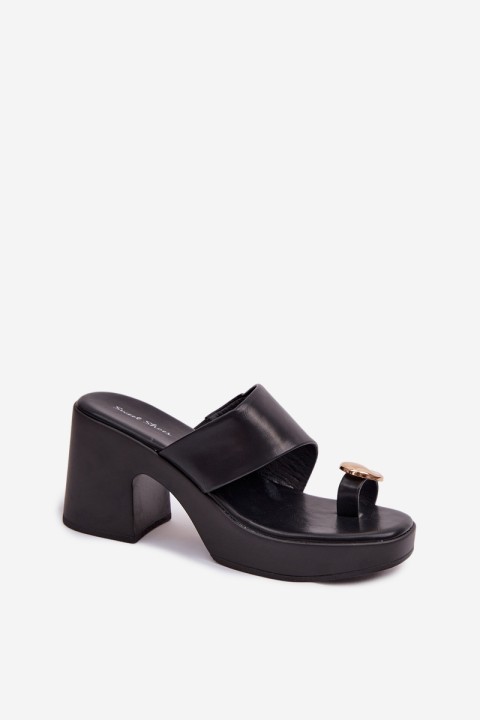 Women's Block Heel Sandals With Gold Detail Black Sinora