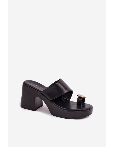 Women's Block Heel Sandals With Gold Detail Black Sinora