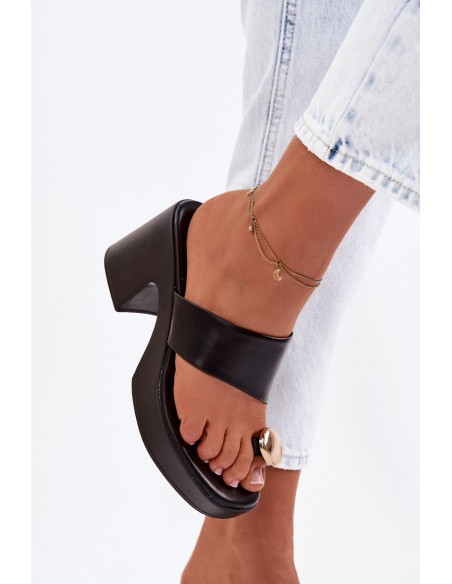 Women's Block Heel Sandals With Gold Detail Black Sinora