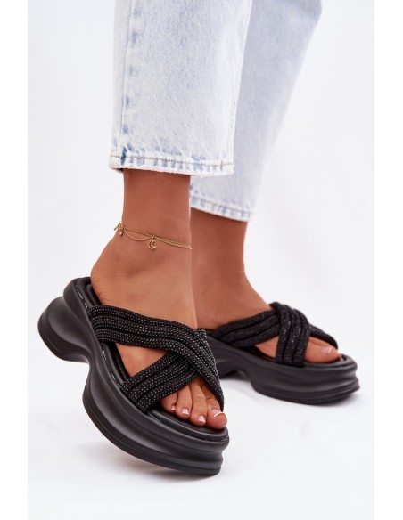 Material Women's Platform Sandals With Straps Black Liorine