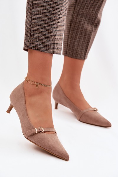 Women's Low Heel Shoes With Decorative Strap Dark Beige Pirela