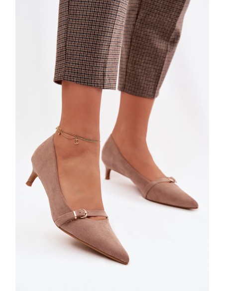 Women's Low Heel Shoes With Decorative Strap Dark Beige Pirela