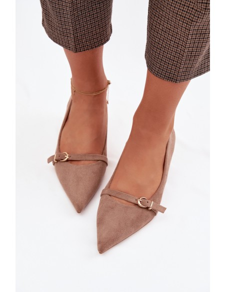 Women's Low Heel Shoes With Decorative Strap Dark Beige Pirela