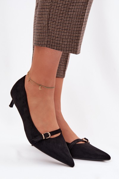 Women's Low Heel Shoes With Decorative Strap Black Pirela