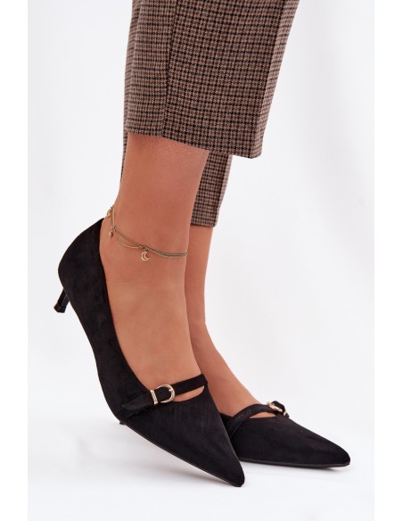 Women's Low Heel Shoes With Decorative Strap Black Pirela