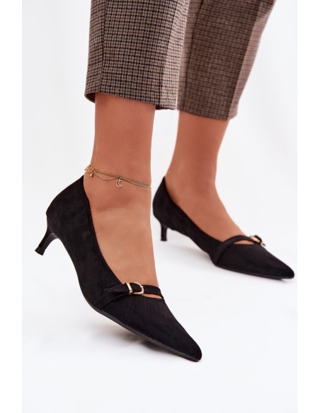 Women's Low Heel Shoes With Decorative Strap Black Pirela