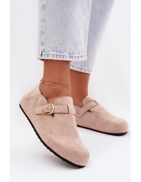 Women's Eco Suede Loafers With Gold Buckle Beige Ismora