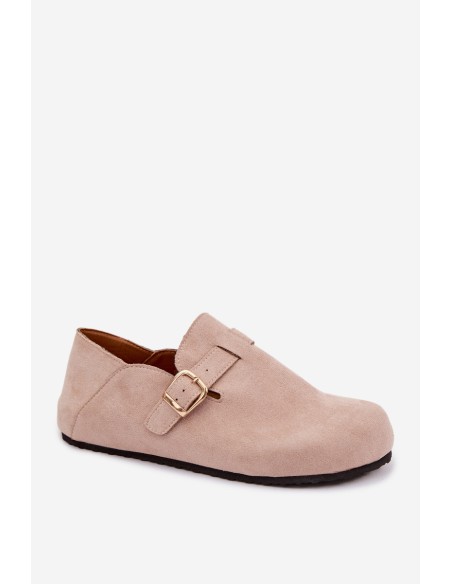 Women's Eco Suede Loafers With Gold Buckle Beige Ismora