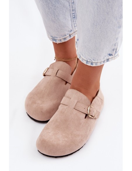 Women's Eco Suede Loafers With Gold Buckle Beige Ismora