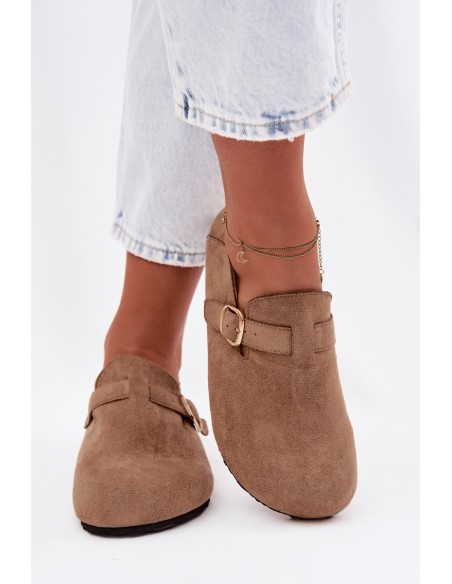 Women's Eco Suede Brogues With Gold Buckle Dark Beige Ismora