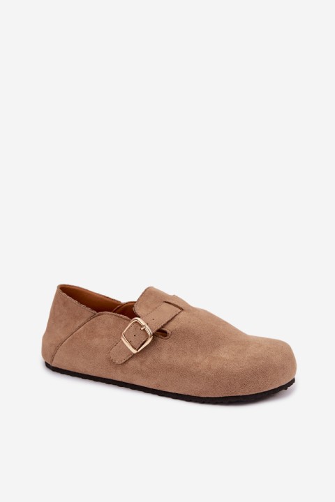 Women's Eco Suede Brogues With Gold Buckle Dark Beige Ismora