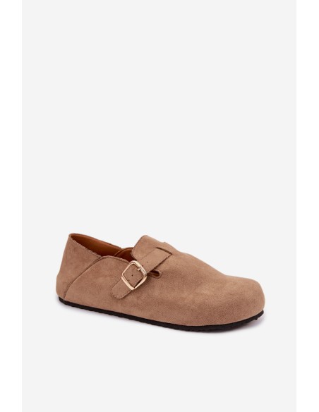 Women's Eco Suede Brogues With Gold Buckle Dark Beige Ismora