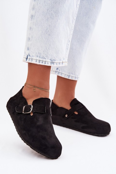 Women's Eco Suede Loafers With Buckle Black Ismora