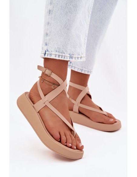 Women's Beige Platform Flip Flops Gelira