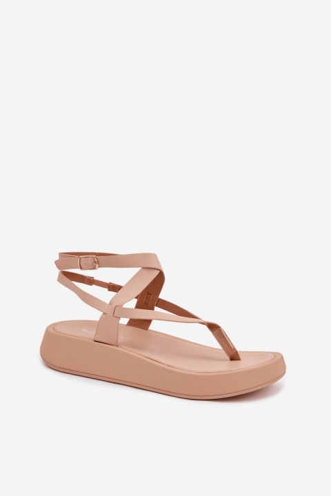 Women's Beige Platform Flip Flops Gelira