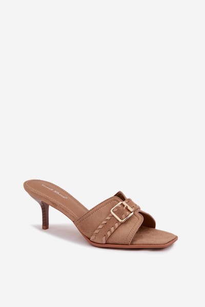 Women's High Heel Sandals With Strap And Gold Buckle Dark Beige Jelira 2