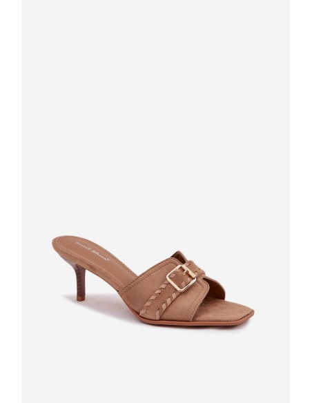 Women's High Heel Sandals With Strap And Gold Buckle Dark Beige Jelira