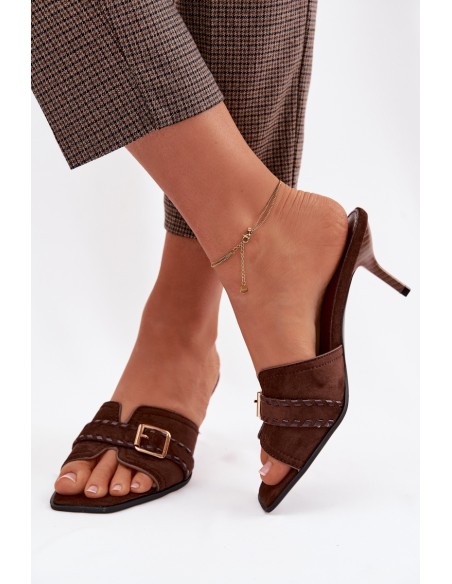 Women's High Heel Sandals With Strap And Gold Buckle Chocolate Jelira