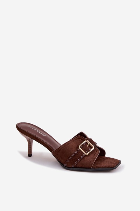 Women's High Heel Sandals With Strap And Gold Buckle Chocolate Jelira