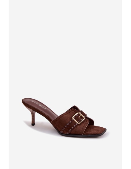 Women's High Heel Sandals With Strap And Gold Buckle Chocolate Jelira