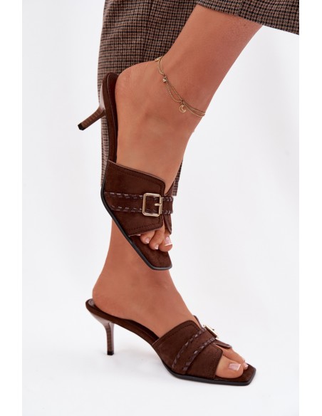 Women's High Heel Sandals With Strap And Gold Buckle Chocolate Jelira