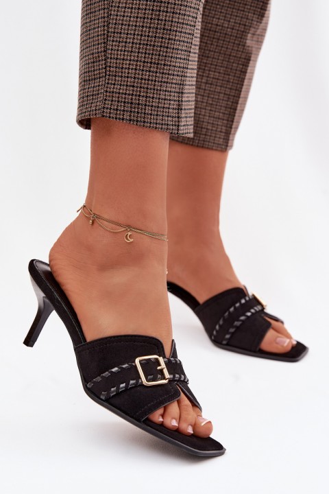 Women's High Heel Sandals With Strap And Gold Buckle Black Jelira