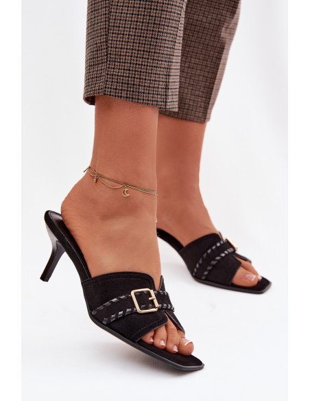 Women's High Heel Sandals With Strap And Gold Buckle Black Jelira
