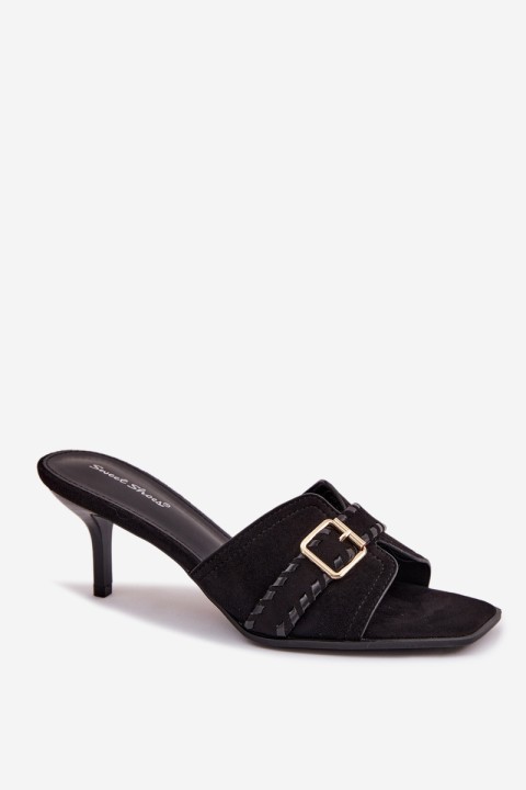 Women's High Heel Sandals With Strap And Gold Buckle Black Jelira