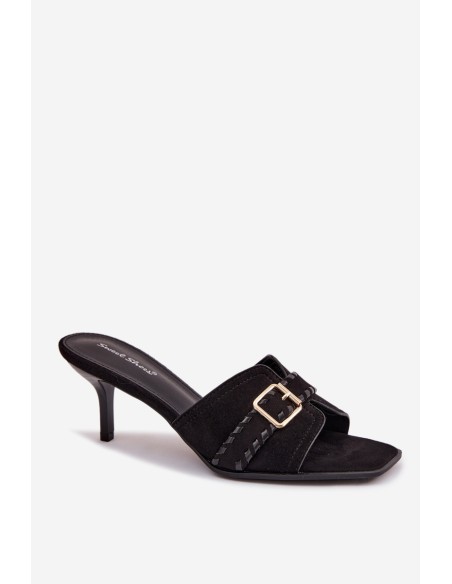 Women's High Heel Sandals With Strap And Gold Buckle Black Jelira