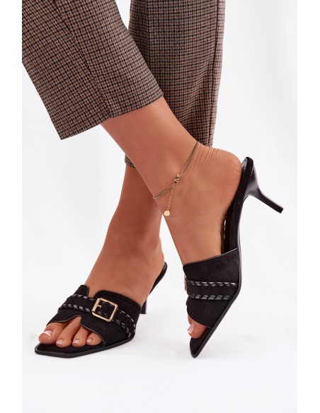 Women's High Heel Sandals With Strap And Gold Buckle Black Jelira