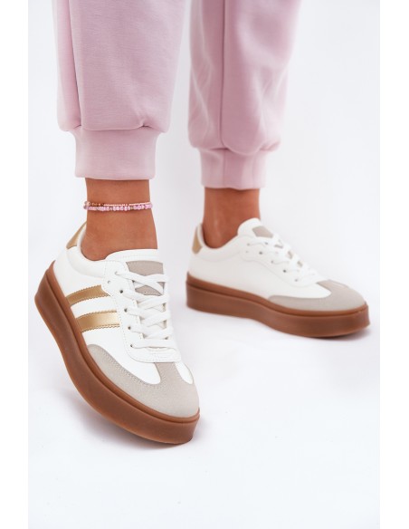 Women's Platform Sneakers Made Of Eco Leather White-Gold Elaraven