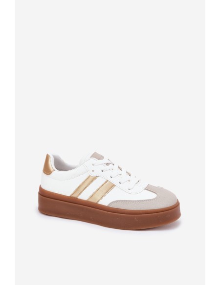 Women's Platform Sneakers Made Of Eco Leather White-Gold Elaraven