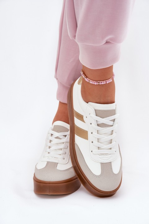 Women's Platform Sneakers Made Of Eco Leather White-Gold Elaraven