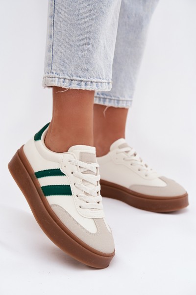 Women's Platform Sneakers Made of Eco Leather White-Green Elaraven