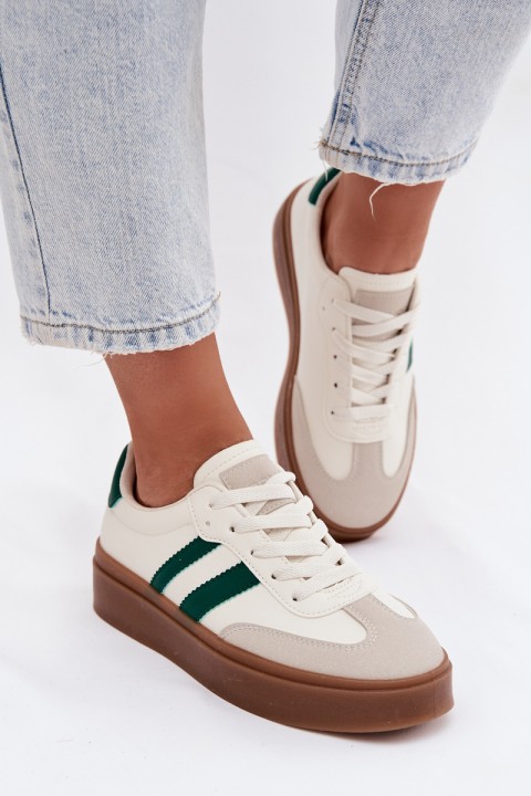 Women's Platform Sneakers Made of Eco Leather White-Green Elaraven