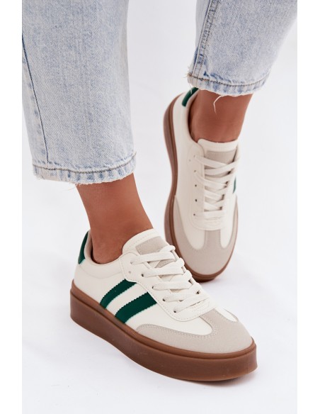 Women's Platform Sneakers Made of Eco Leather White-Green Elaraven