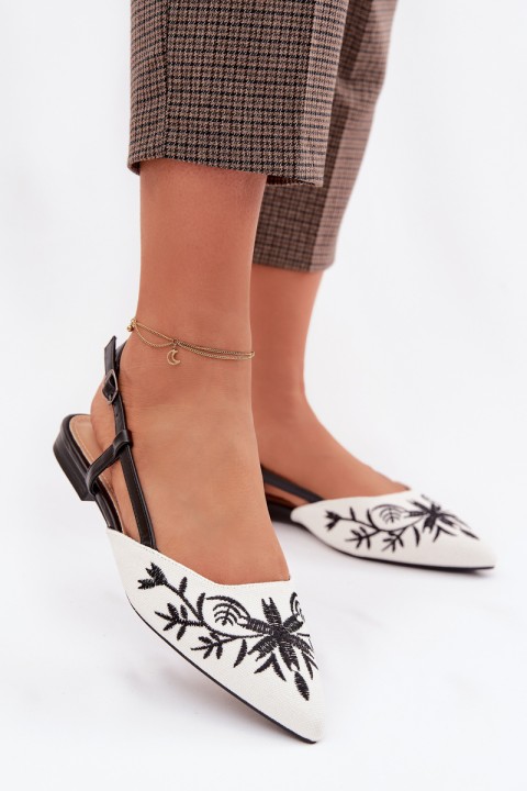 Women's Flat Black Embroidered Sandals Grelia