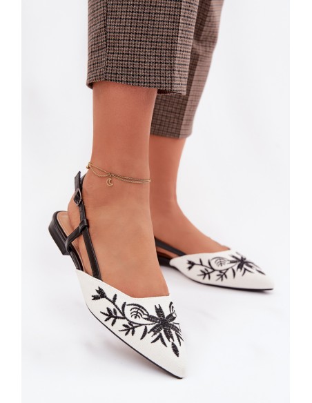 Women's Flat Black Embroidered Sandals Grelia