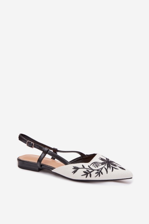 Women's Flat Black Embroidered Sandals Grelia