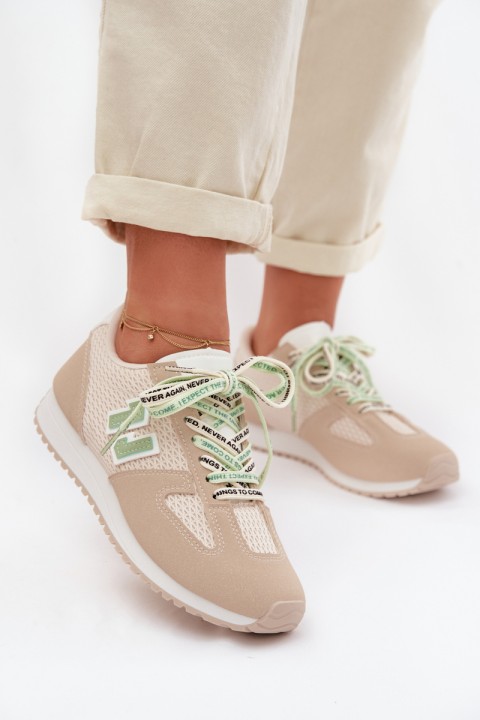 Women's Beige Sneakers with Decorative Lacing Henira